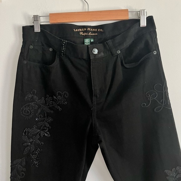Lauren Ralph Lauren Black Embroidery Embellished High Rise Straight Leg Jeans - Picture 4 of 11